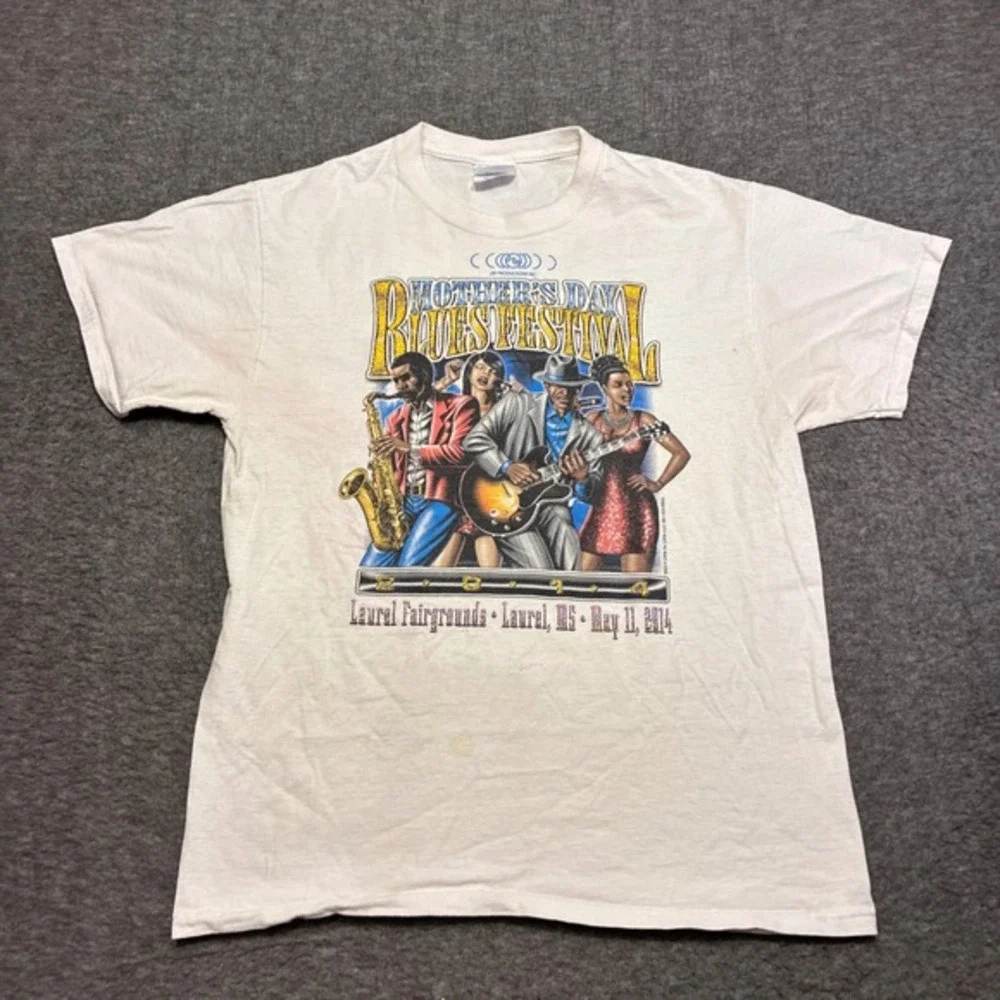 Port and Company Mother's Day Blues Festival T-Shirt Mens Large White‎ 2014